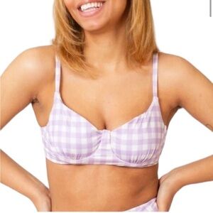 Kitty And Vibe Lavender Gingham Underwire Bikini Top Women’s Size F 36E